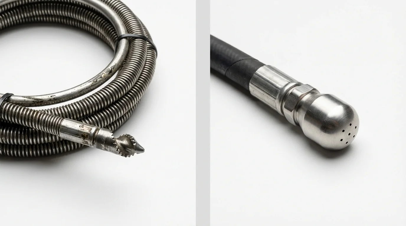 Drain snake cable and hydro jetting nozzle used for drain cleaning in Lilbourn, MO