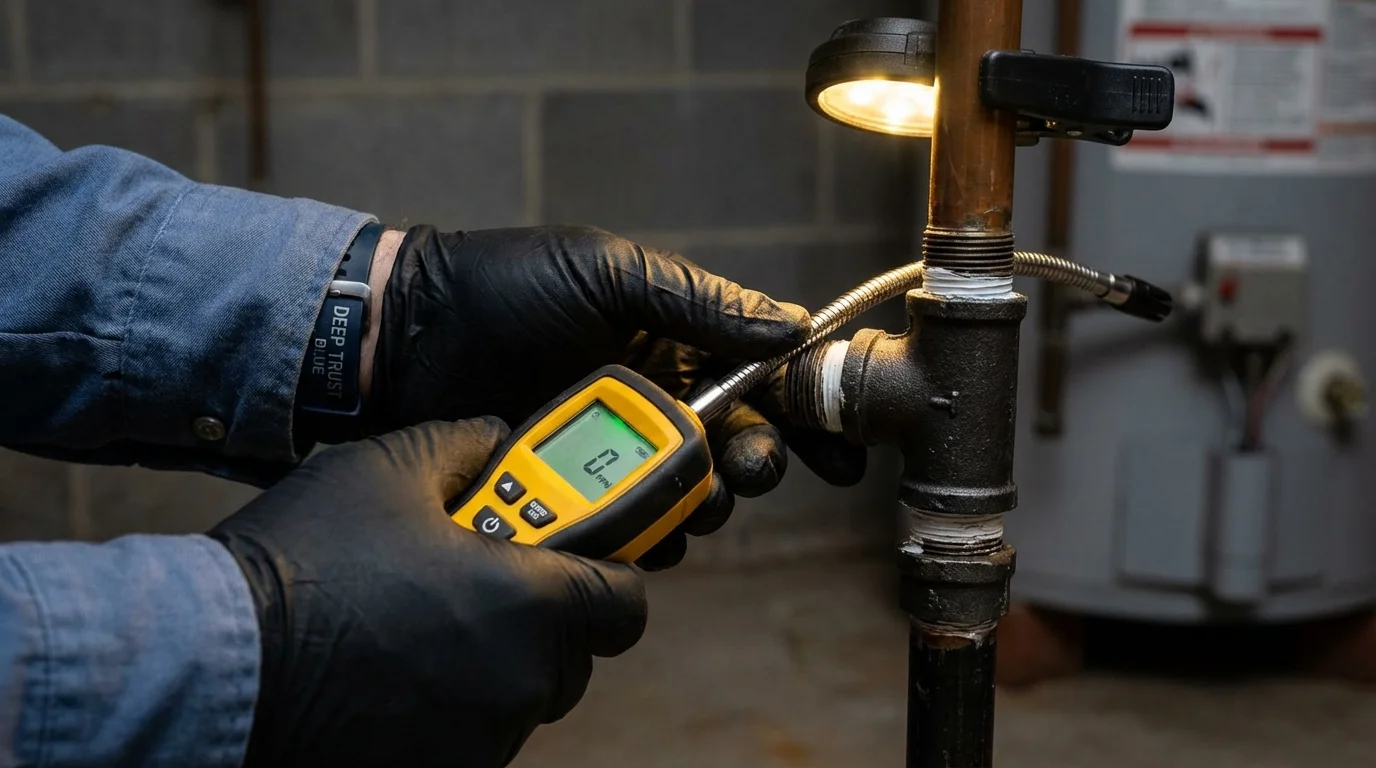 Gas leak detection with electronic sniffer by Johns Plumbing LLC in Lilbourn