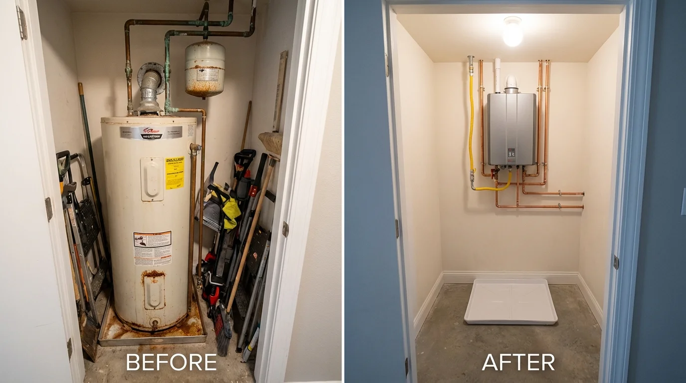 Tank water heater versus wall-mounted tankless unit comparison for Lilbourn, MO homeowners