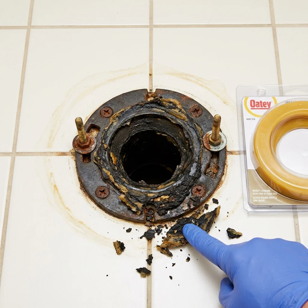 Failed wax ring showing water seepage at the base of a toilet in a Lilbourn, MO home
